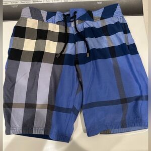 Burberry Men’s Swim Trunks Small –  Blue, Charcoal Monogram Check Bathing Suit